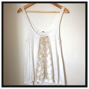 [free people] White Tank w/ Lace Embroidery